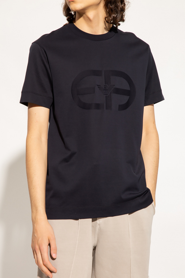Tシャツ・カットソー GIORGIO ARMANI Dove grey satin t-shirt Grey T - shirt with velvet finish logo Emporio Armani